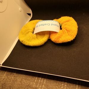 Hand Crafted Knit Scrunchies Yellow Green Jumbo Hair Band Accessory